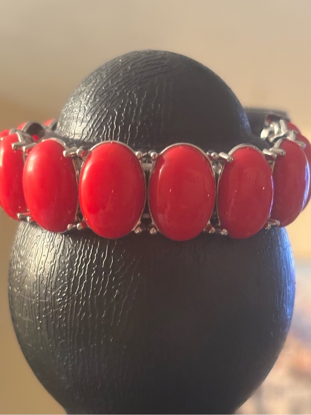 paparazzi Red Beaded Hoop Bracelet with Silver-Tone Accents